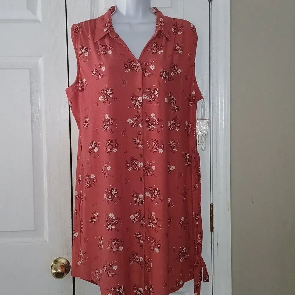 No Boundaries Sleeveless dusty mauve floral belted tshirt dress Sz XXL (19) NWT